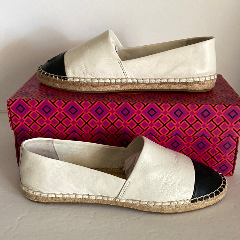 TORY BURCH Leather Color Block Flat Espadrille 7.5
